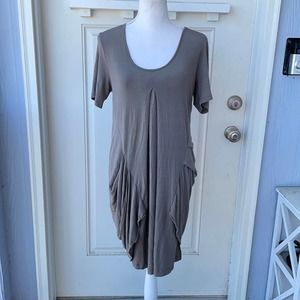 Vivienne Tam•Taupe Draped T-Shirt Style Midi Dress